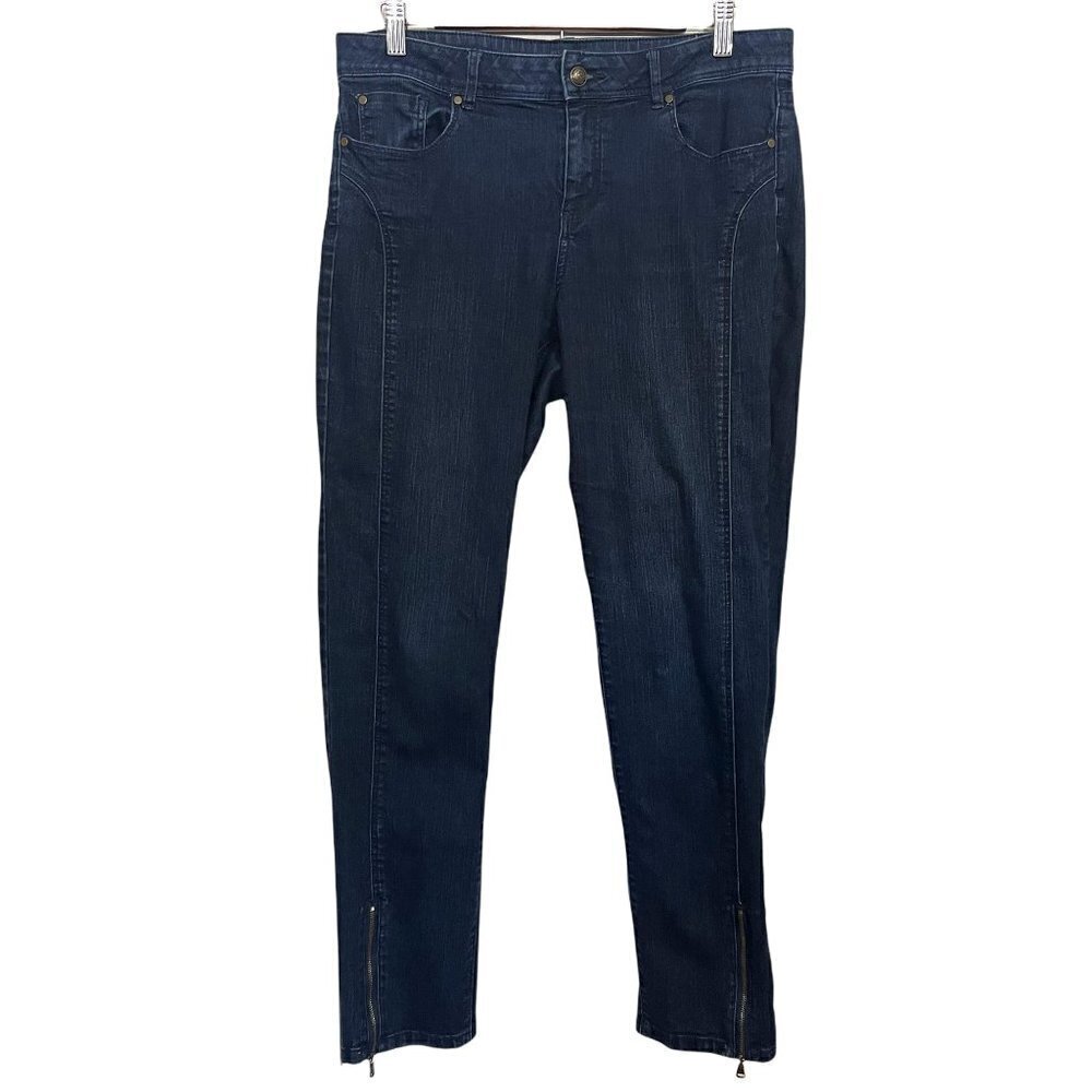 Cache Women's Blue Dark Wash Zipper Ankle Mid Rise Stretch Skinny Jeans Size 10